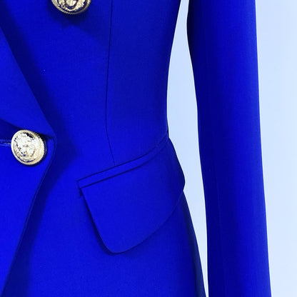 Women's Fitted Gold Lion Buttons Fitted Jacket Royal Blue Blazer