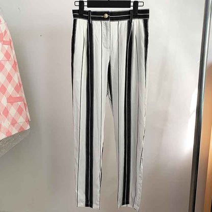 Women's Black and White Striped Pants Suit