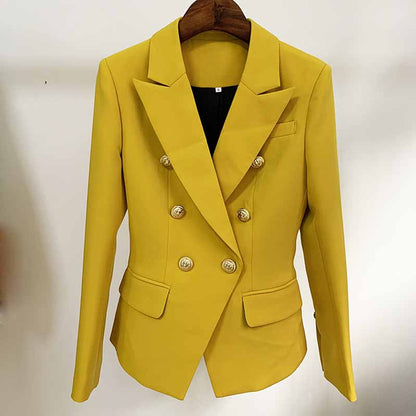 Women's Yellow Lion Buttons Fitted Blazer Jacket