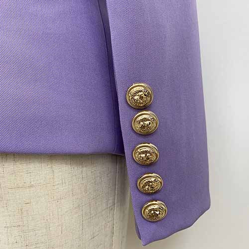 Women's Purple Textured Luxury Fitted Double Breasted Blazer with Lion ...