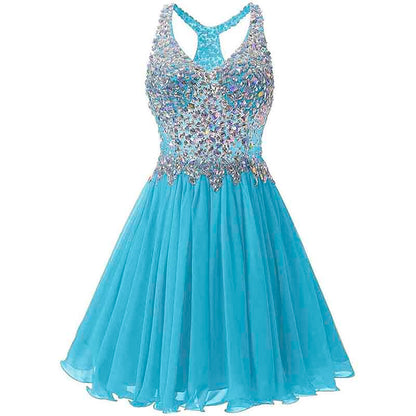 Women's Beaded Chiffon Homecoming Dresses Short Prom Gown Short Cocktail Party Dress
