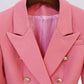 Women's Pink Coat Golden Lion Buttons Fitted Blazer Jacket