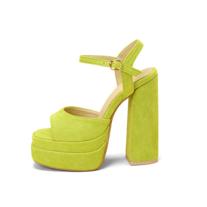 Women's Suede Sandals Platform Heels Dress Shoes Wedge Chunky Heels