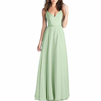 Women's V-Neck Pleated Chiffon Bridesmaid Dresses Long Prom Dress Evening Dress