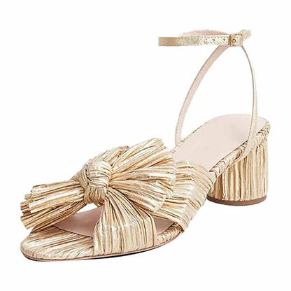 Gold bridal bow knot heeled sandals with a stylish design and comfortable ankle strap