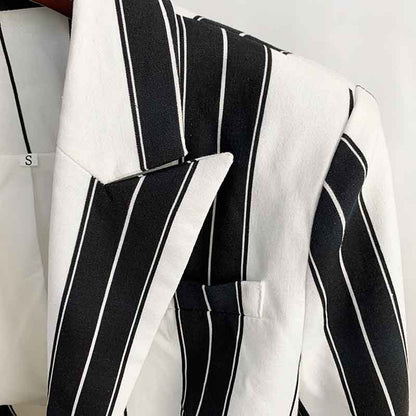 Women's Black and White Striped Pants Suit