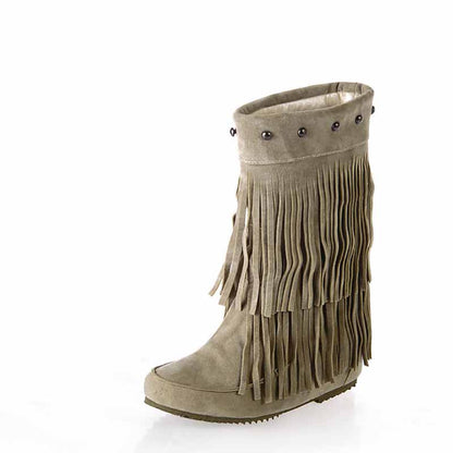 Women's Tassel Bootie Fringe Hidden Wedge Heel Ankle Boots