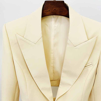 Women's Hollowed Suits Wide Leg Trouser Suit 2 Piece Pantsuits In Apricot