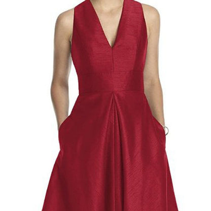 Satin Homecoming Dress Sleeves V Neck Wedding Guest Dress Event Dress Short