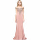 Women Long Gold Lace Applique Mermaid Prom Dress Off Shoulder Formal Gowns