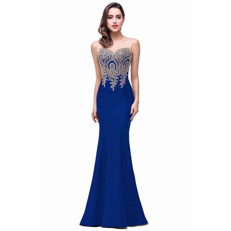 Women Mermaid Evening Dress Long Formal Lace Appliques Prom Dress