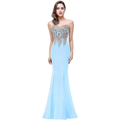 Women Mermaid Evening Dress Long Formal Lace Appliques Prom Dress