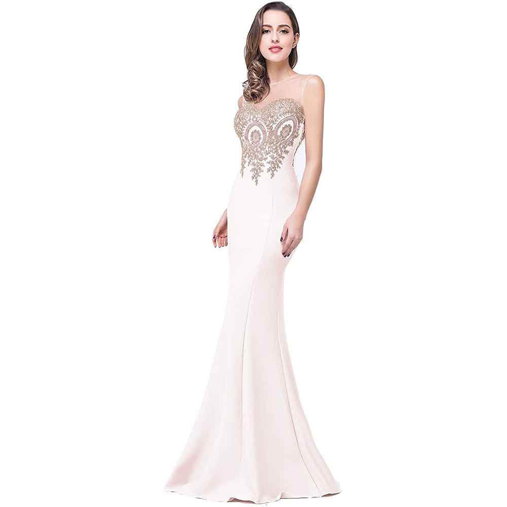 Women Mermaid Evening Dress Long Formal Lace Appliques Prom Dress