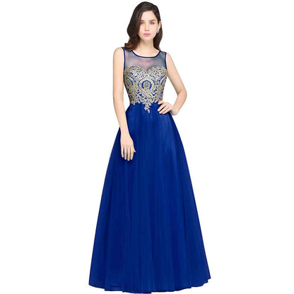 Women's Formal Sleeveless Appliques Wedding Bridesmaid Maxi Dress