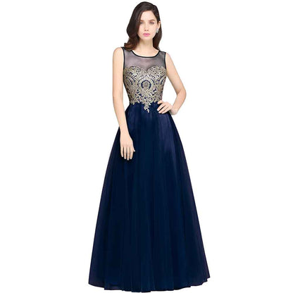 Women's Formal Sleeveless Appliques Wedding Bridesmaid Maxi Dress