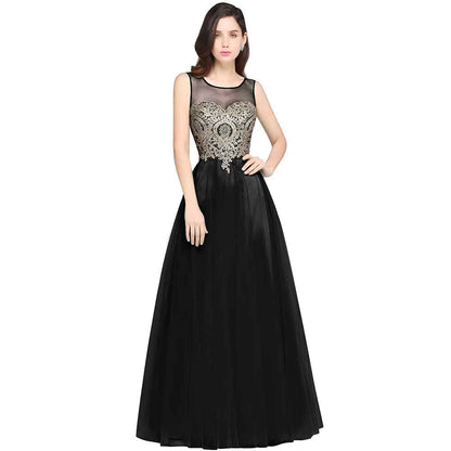 Women's Formal Sleeveless Appliques Wedding Bridesmaid Maxi Dress