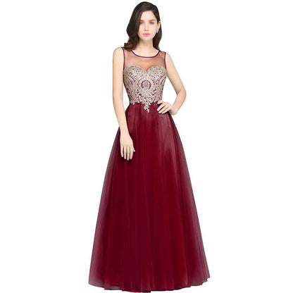 Women's Formal Sleeveless Appliques Wedding Bridesmaid Maxi Dress