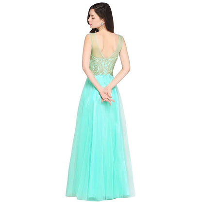 Women's Formal Sleeveless Appliques Wedding Bridesmaid Maxi Dress