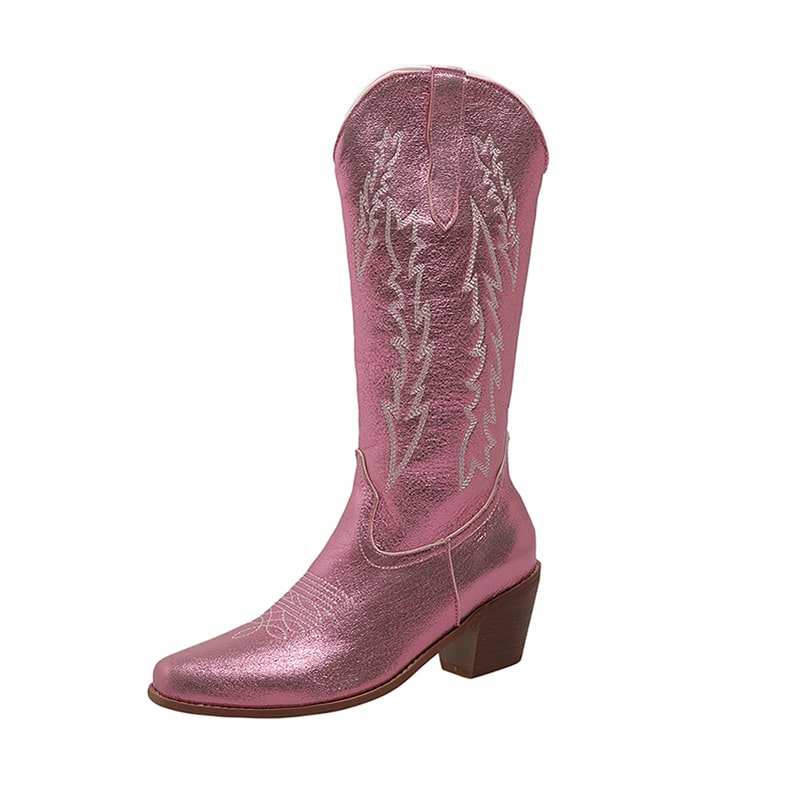 Women West Metallic Boots Cowgirl Fashion Embroidered Booties