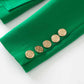 Women's Luxury Fitted Emerald Green Blazer Golden Lion Buttons Coat Belted Jacket
