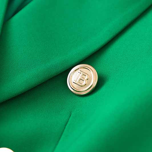 Women's Luxury Fitted Emerald Green Blazer Golden Lion Buttons Coat Belted Jacket