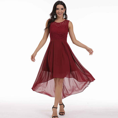 Women's Floral Lace Chiffon Bridesmaid Dress High low Party Dress