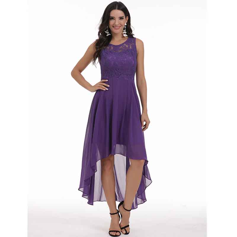 Women's Floral Lace Chiffon Bridesmaid Dress High low Party Dress