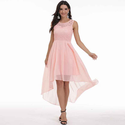 Women's Floral Lace Chiffon Bridesmaid Dress High low Party Dress