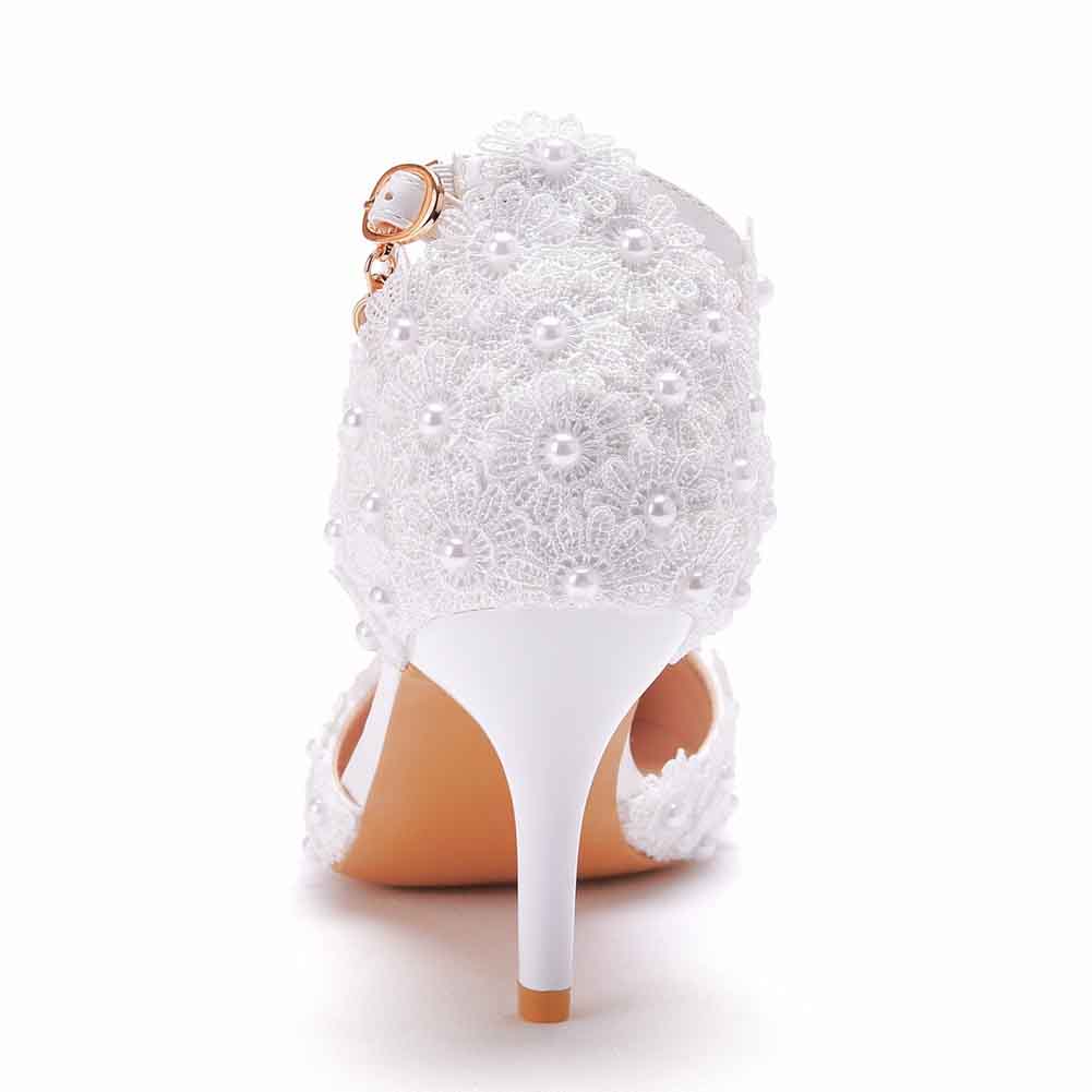 Women's High Heel Pumps Closed Toe Sandals with Floral Lace Bridal Shoes