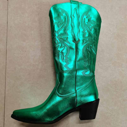 Women's Embroidered Bootie Patent leather Western Cowboy Boots