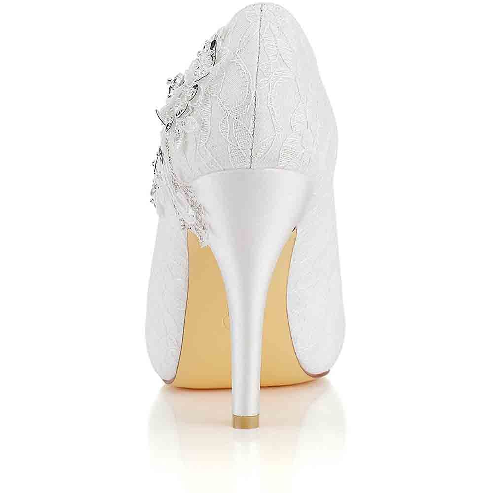 Women's Wedding Shoes Peep Toe Stiletto Heel Lace Satin Pumps