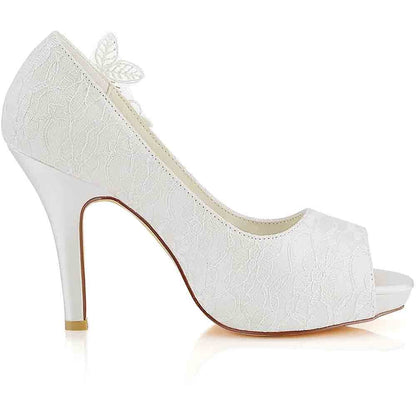 Women's Wedding Shoes Peep Toe Stiletto Heel Lace Satin Pumps