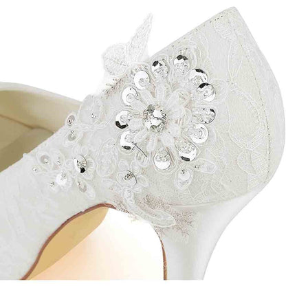 Women's Wedding Shoes Peep Toe Stiletto Heel Lace Satin Pumps