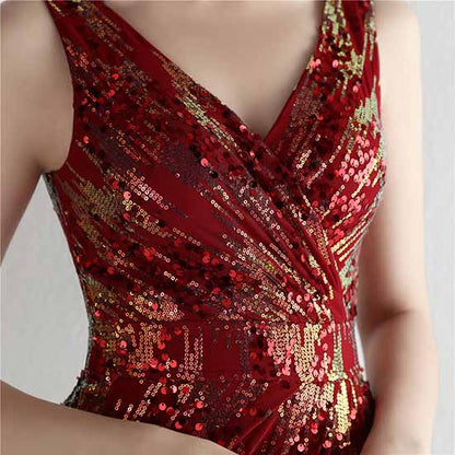 Women Sequin Evening Dress Long Sleeve Side Split Evening Gowns S-4XL