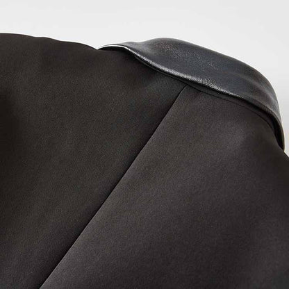 Women V-Neck Leather Collar Blazer Double Breasted Black Jacket
