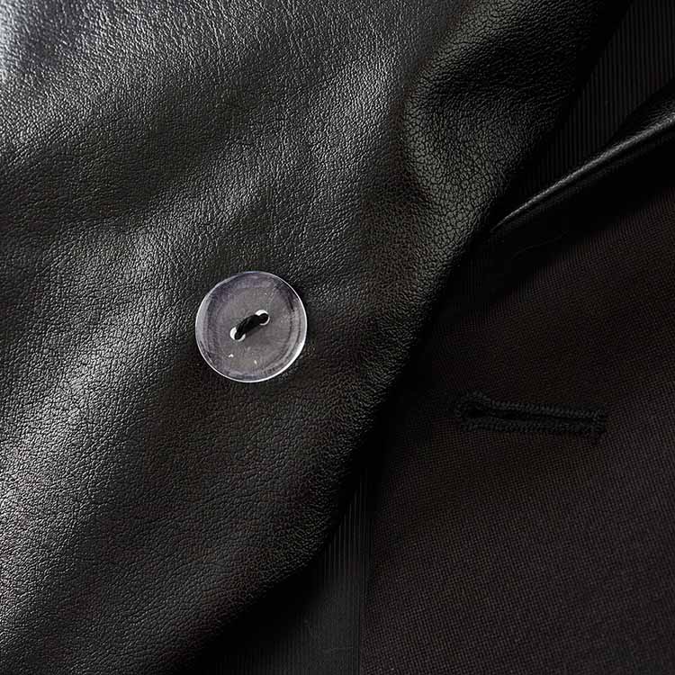 Women V-Neck Leather Collar Blazer Double Breasted Black Jacket