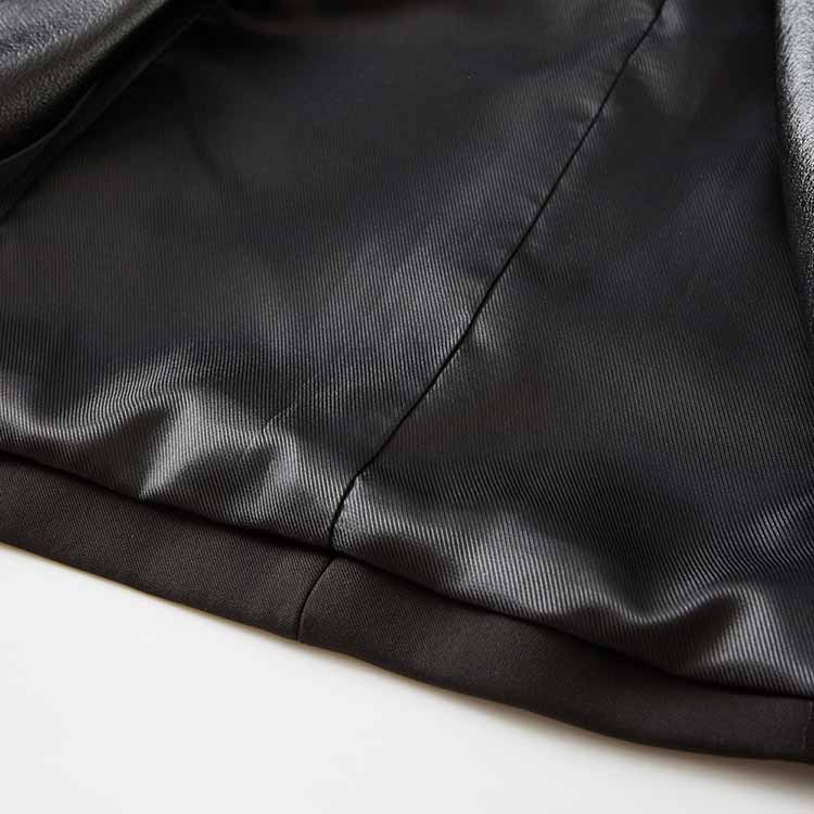 Women V-Neck Leather Collar Blazer Double Breasted Black Jacket