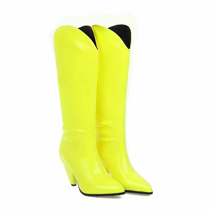 Women high heeled knee candy color boots