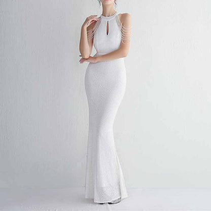 Women's Halter Neck Sequin Cocktail Long Dress Bodycon Mermaid Dress