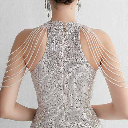Women's Halter Neck Sequin Cocktail Long Dress Bodycon Mermaid Dress