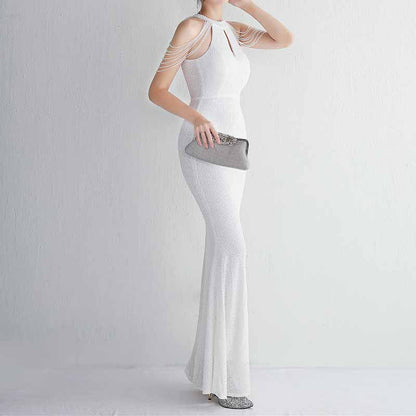 Women's Halter Neck Sequin Cocktail Long Dress Bodycon Mermaid Dress