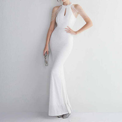 Women's Halter Neck Sequin Cocktail Long Dress Bodycon Mermaid Dress