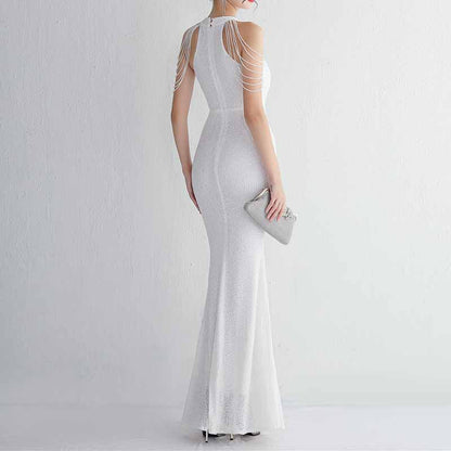 Women's Halter Neck Sequin Cocktail Long Dress Bodycon Mermaid Dress