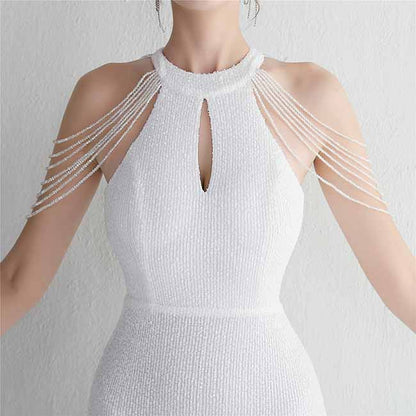 Women's Halter Neck Sequin Cocktail Long Dress Bodycon Mermaid Dress