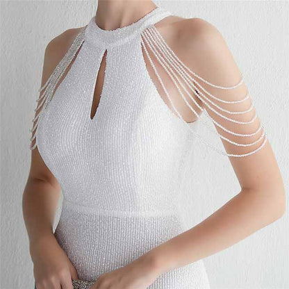 Women's Halter Neck Sequin Cocktail Long Dress Bodycon Mermaid Dress