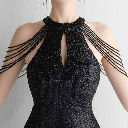 Women's Halter Neck Sequin Cocktail Long Dress Bodycon Mermaid Dress