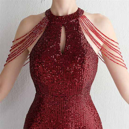 Women's Halter Neck Sequin Cocktail Long Dress Bodycon Mermaid Dress