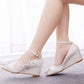 Women Rounded Toe White Wedges Bridal Sandals 2.17" Lace Wedding Shoes