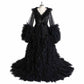 Women Tulle Robe for Maternity Photoshoot Puffy Gown Long Sleeves Court Train Tie Closure