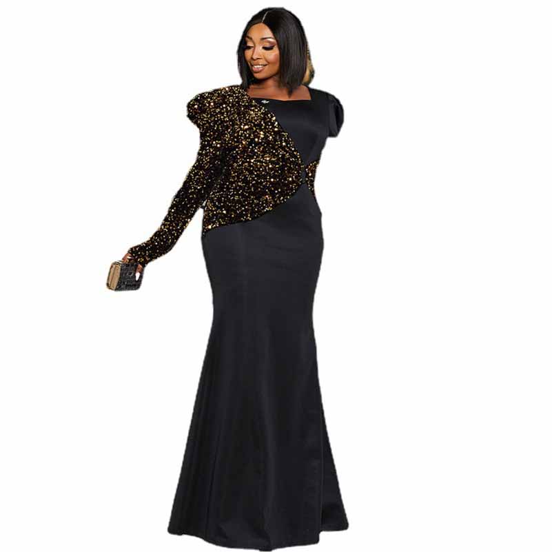 Women Plus Size Black Prom Dress Long Sleeves Formal Wedding Gowns – SD